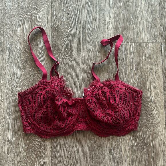Victoria's Secret Dream Angels Deep Red Lace Push Up Without Padding Bra 32DD - Picture 1 of 4